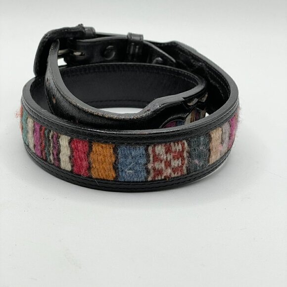 Vintage Indian Blanket Inset Black Leather Removable Buckle Waist Belt 25"-29" - Picture 2 of 10